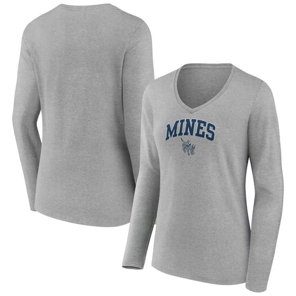 Women's Gray Colorado School of Mines Orediggers Campus Long Sleeve V-Neck T-Shirt