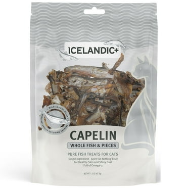 Icelandic  Whole Fish & Pieces: Capelin - 1.5oz Bag- Cat Treats, Wild- Caught Air-Dried Fish, Single Ingredient Pet Snacks, Just The Fish Nothing Else