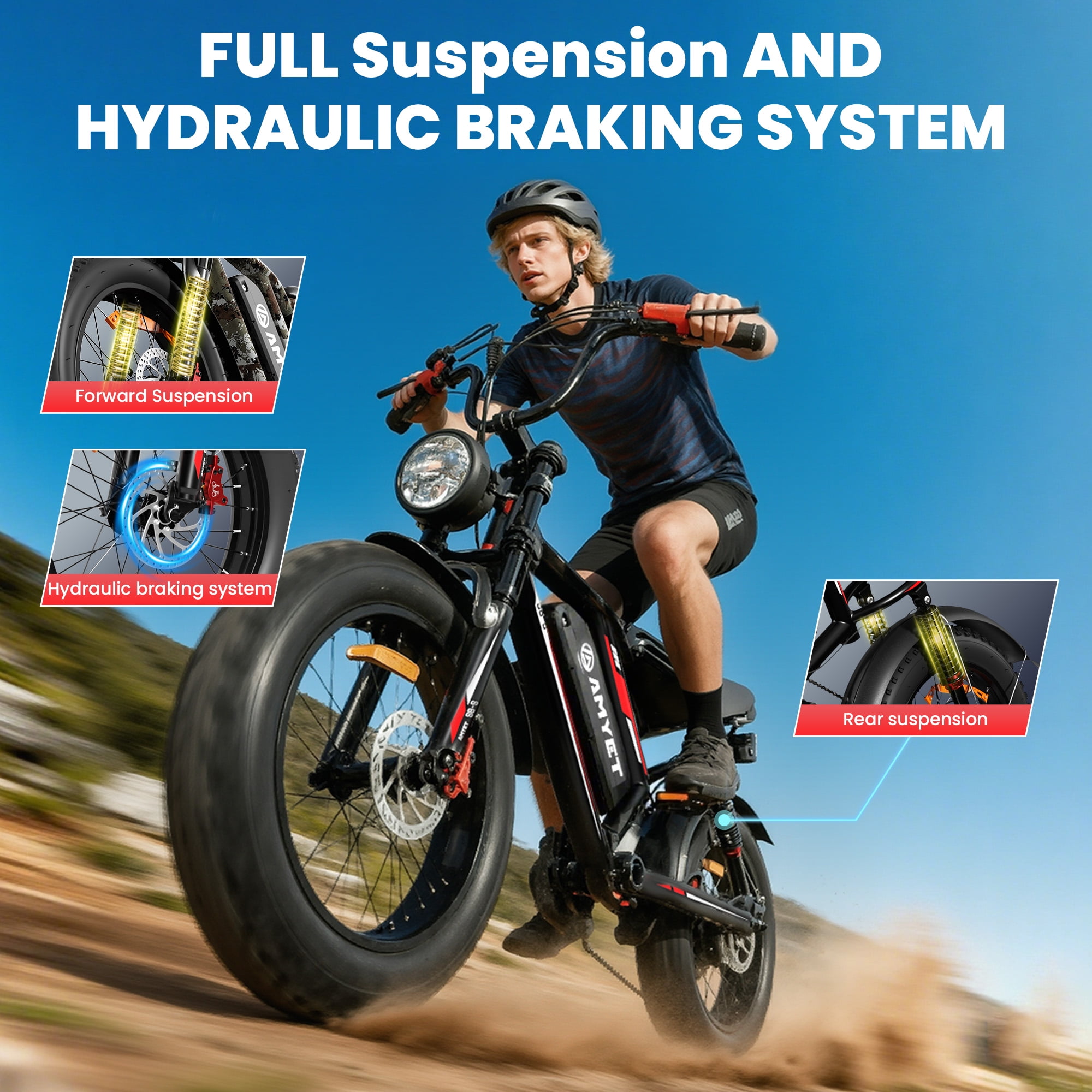 AMYET S8-S Electric Bike for Adults, 1000W(Peak 1500W), 48V 20Ah, 20" Fat Tire, Hydraulic Disc Brakes, E-Mountain Bike, UL2849