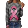 thumbnail image 2 of Jinhomg Womens 3/4 Sleeve Pink T Shirts Fashion Long Sleeve Pink Ribbon Pattern Pullovers Fall Comfortable Round Neck Tee Shirts Todays Deals Gray#2 L, 2 of 4