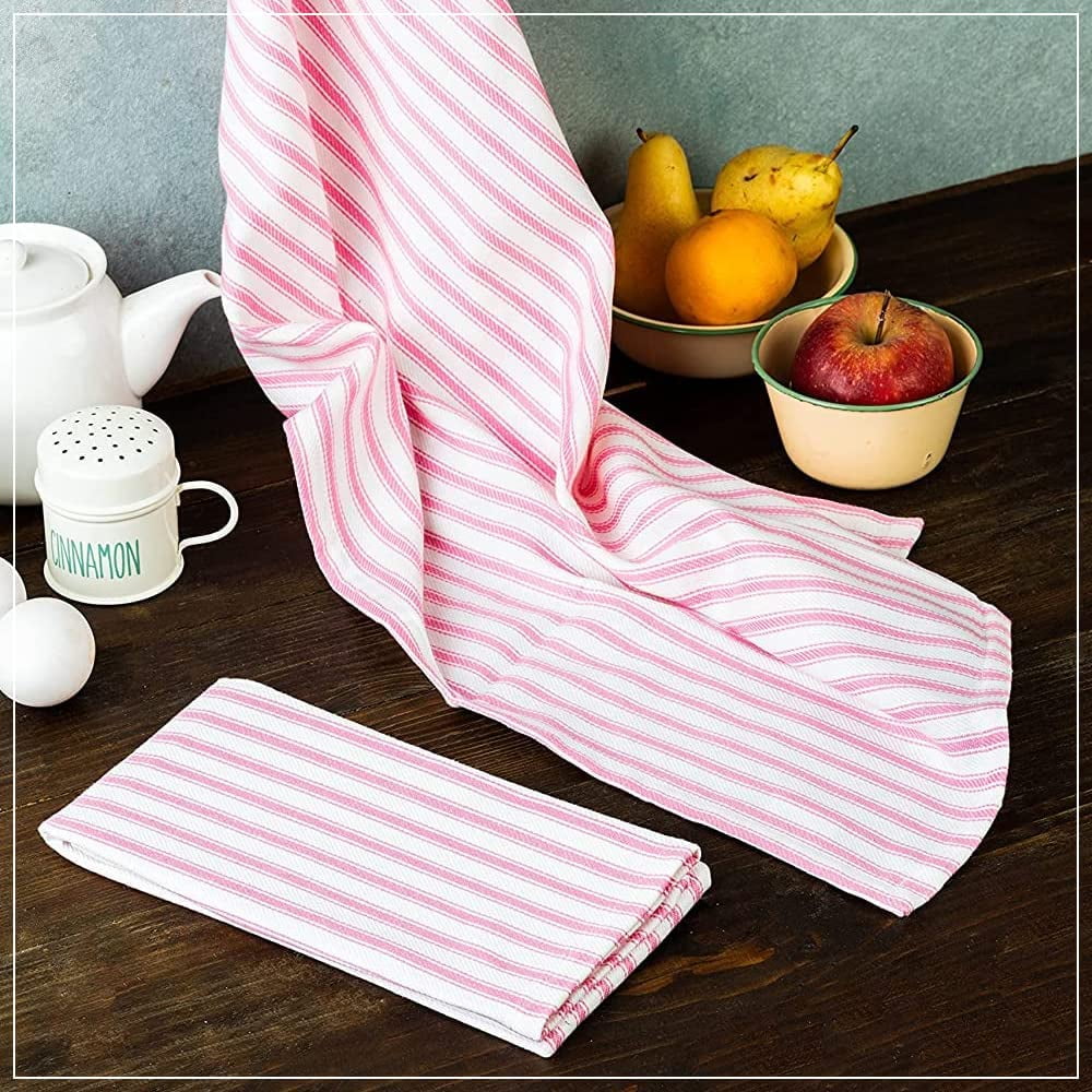 Cotton Carnival Set of 6 Kitchen Dish Towels, 100% Cotton Kitchen Towels, with Hanging Loop, Dishcloth Sets for Washing & Drying Dishes, Tea Towels & Hand Towels 18x28, French Stripe, Pink