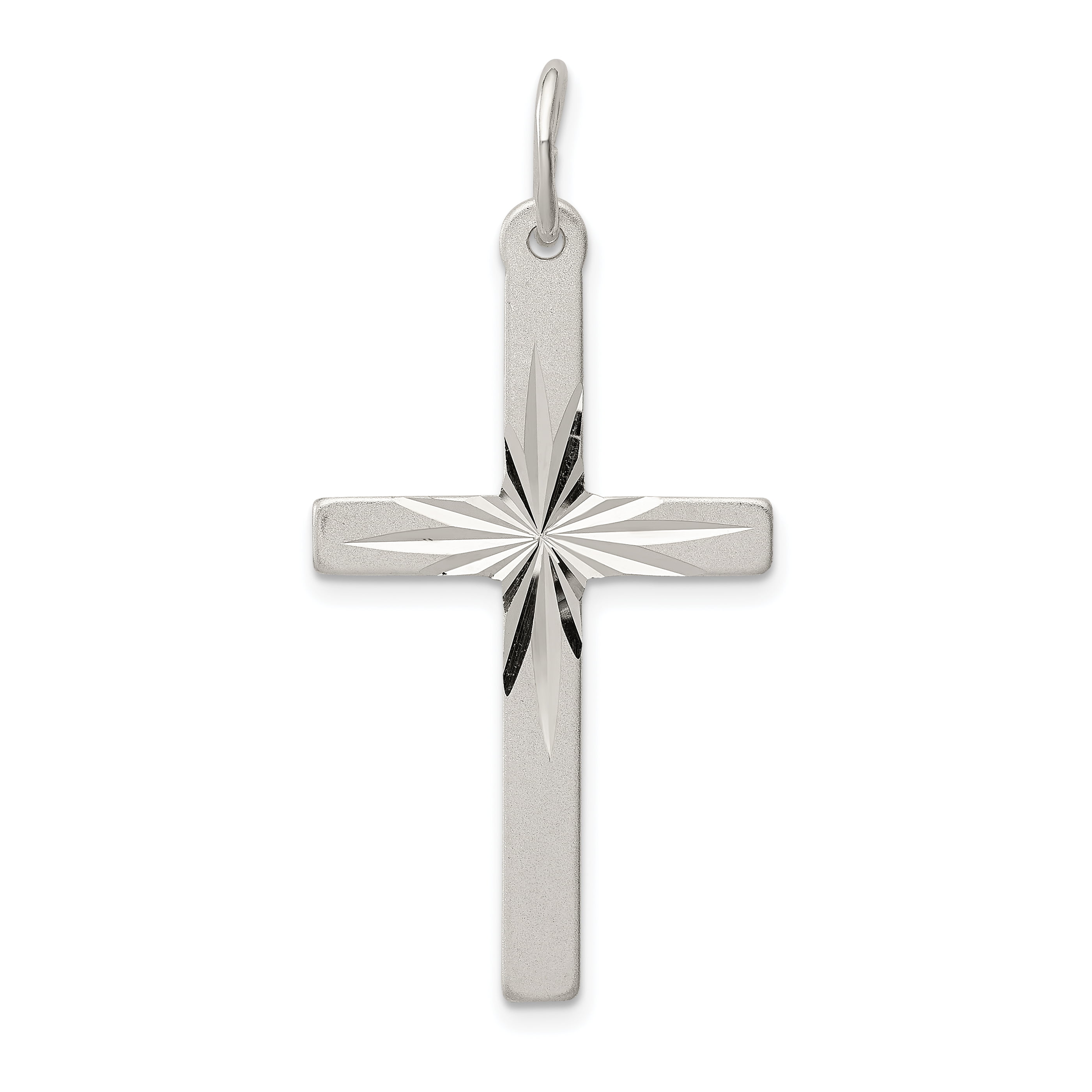 925 Sterling Silver Polished Antiqued Cross Charm Pendant 31mm x 20mm