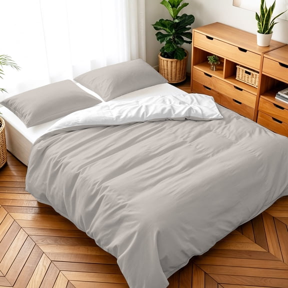 Queen Size 3 Pieces Duvet Cover Sets Light Gray Solid Color Bedding Set,Microfiber Soft Comforter Cover with Pillow Shams,Luxury Quilt Covers for Bedroom Decor Country Style