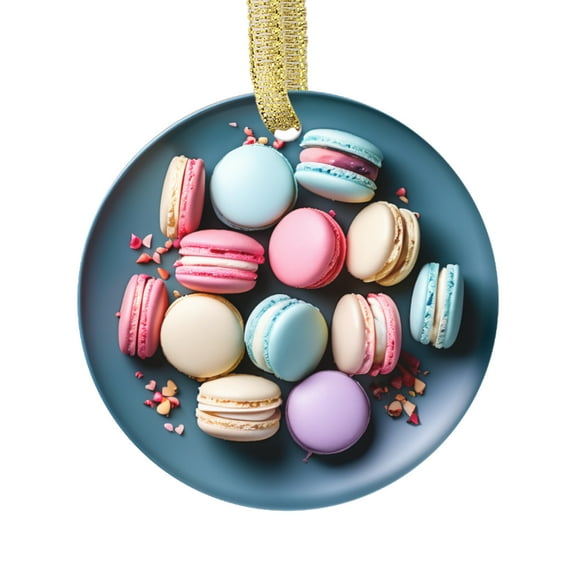 Pastel French Macarons Cute Food Lovers Foodie Novelty Holiday Christmas Ornament Xmas Tree Gift (Flat Design Printed on Ceramic, Not 3D)