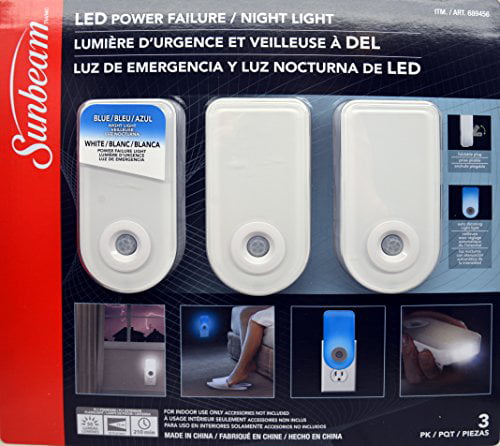 Sunbeam Color Changing LED Power Failure Night Light 3 Pack w/Flashlight & more