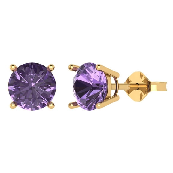 3 ct Push-Back Stud Earrings for Women | 7.5mm Round Cut Simulated Alexandrite | 18K Yellow Gold