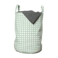 thumbnail image 1 of Abstract Laundry Bag, Rhythmic Monochrome Elements Illustration Print on Plain Backdrop, Basket with Handles Drawstring Closure for Laundromats, 13" x 19", White and Dark Sea Green, by Ambesonne, 1 of 4