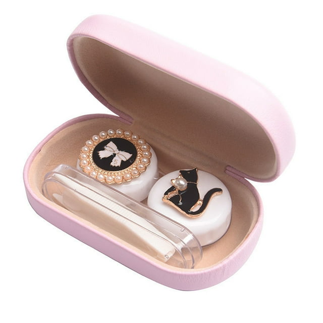 Cute Contact Lens Case Travel Kit Portable Contact Case Container with 2 Contact Lens Box, and Tweezers