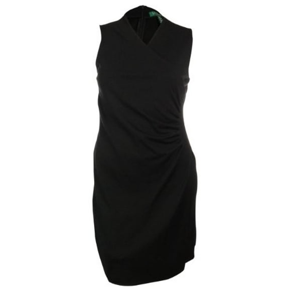 Pleated Faux Wrap Knit Dress (PL, Black)