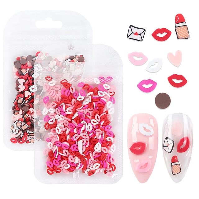 Adornos 3D para uñas de San Valentín PODUOJIEYI con labios rojos y corazones