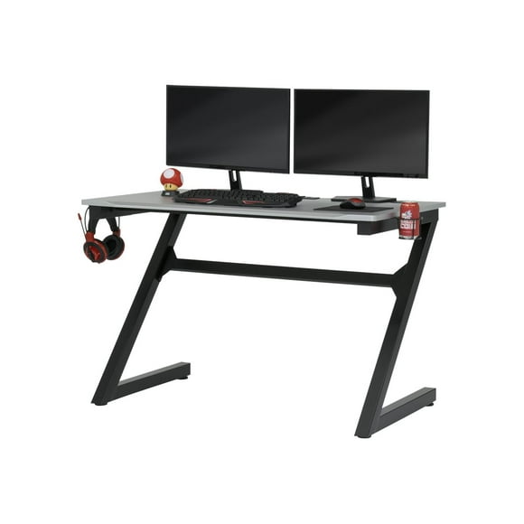 SD Studio Designs Gaming Zone PC Gamer Computer Desk with , Charging Station and Headphone Hook, Black Metal Legs/Racing Silver Top