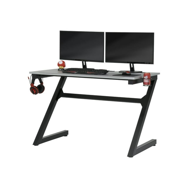SD Studio Designs Gaming Zone PC Gamer Computer Desk with , Charging Station and Headphone Hook, Black Metal Legs/Racing Silver Top