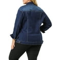 thumbnail image 3 of Unique Bargains Women's Plus Size Long Sleeve Button Front Washed Denim Jacket, 3 of 7