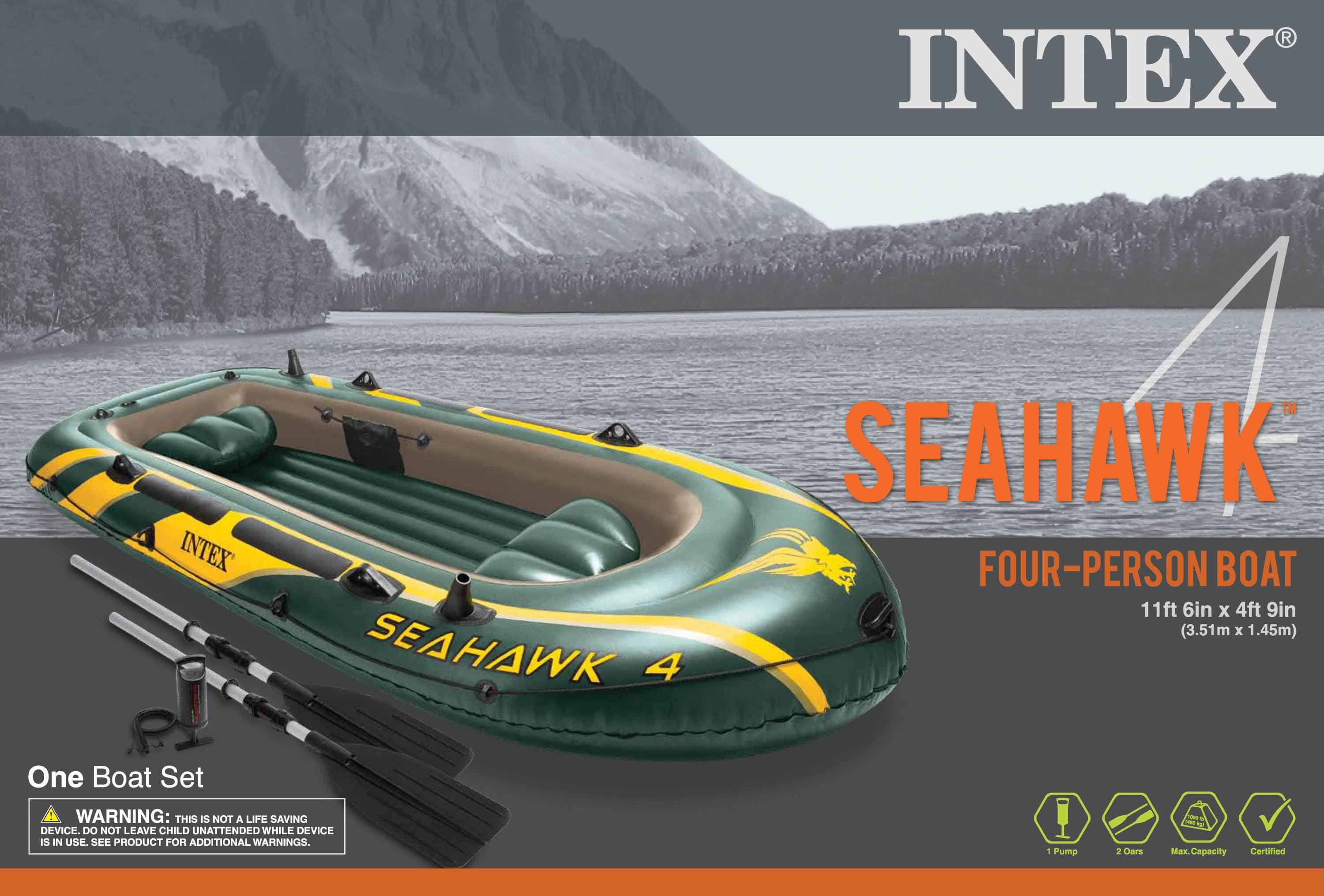 Intex Seahawk 4-Person Inflatable Boat Set with Oars, Air Pump
