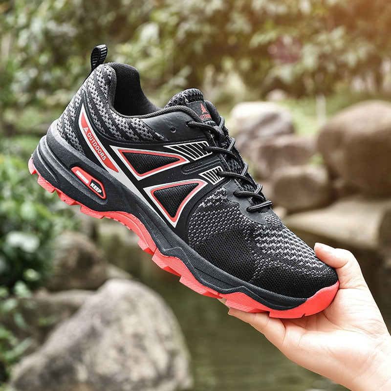 Men Summer Anti Slip Hiking Shoes Ultra Light Breathable Mesh Sneakers Shockproof Wear Resistant Outdoor Trekking Shoes for Mountain Walking Wilderness Outdoor Sports
