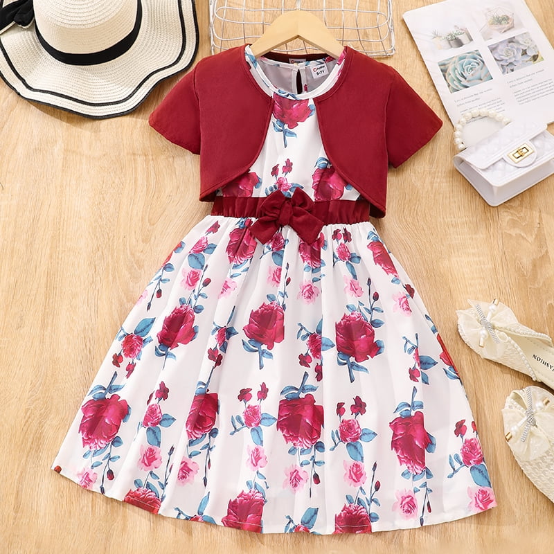 2-piece Kid Girl Ruffled Wrap Hem Flutter-sleeve Yellow Tee and Floral Print Leggings Set