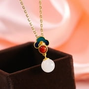 Vintage 14k Filled Jade Lucky Cloud Enamel Pendant Necklace