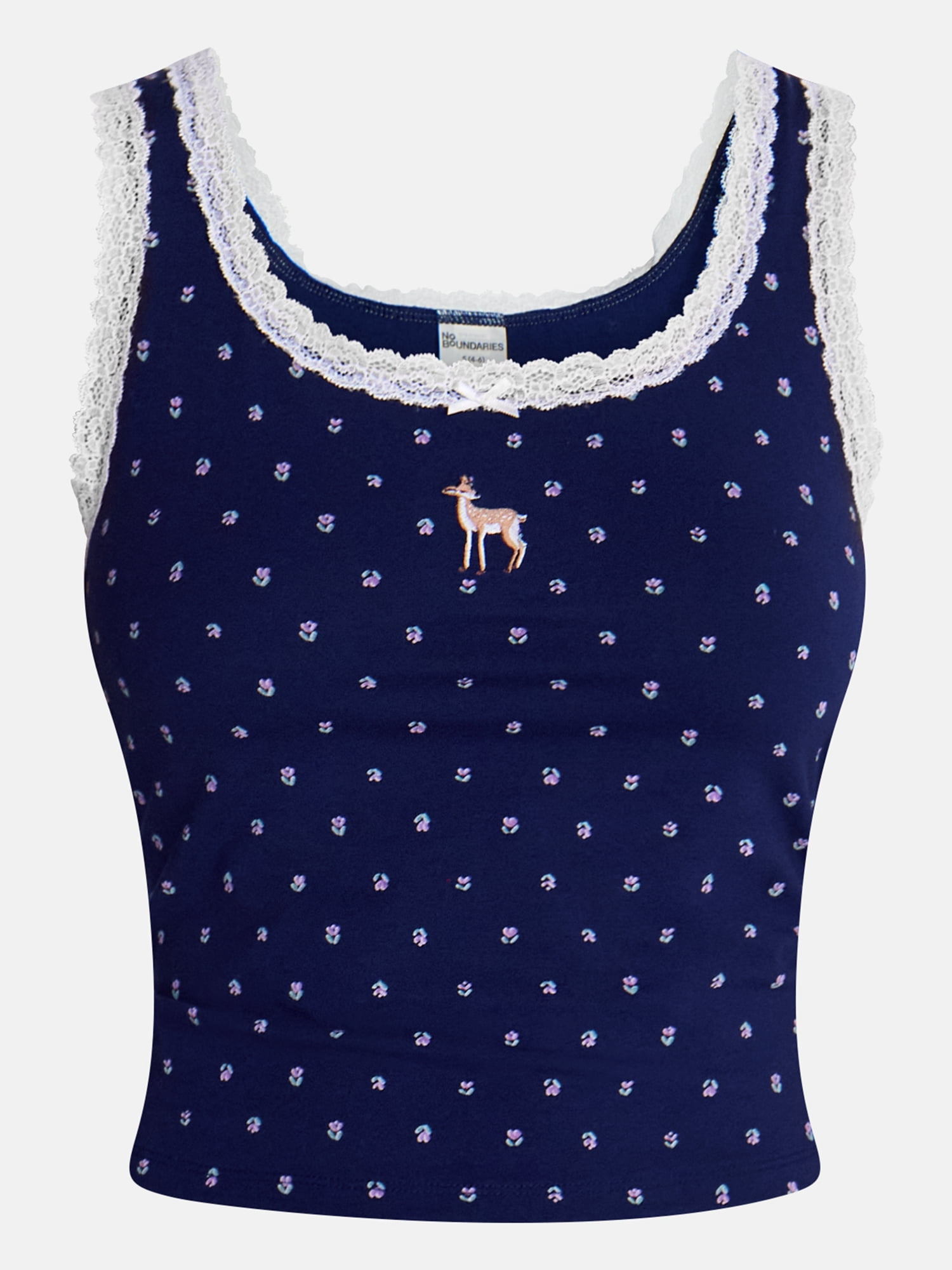 No Boundaries Cotton Blend Jersey Sleep Lace Tank Top, Women’s XXS-3X