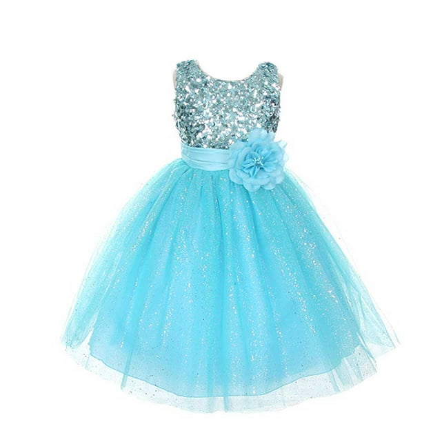 The Rain Kids - Rain Kids Girls 12 Aqua Sequin Sleeveless Tulle Pageant ...