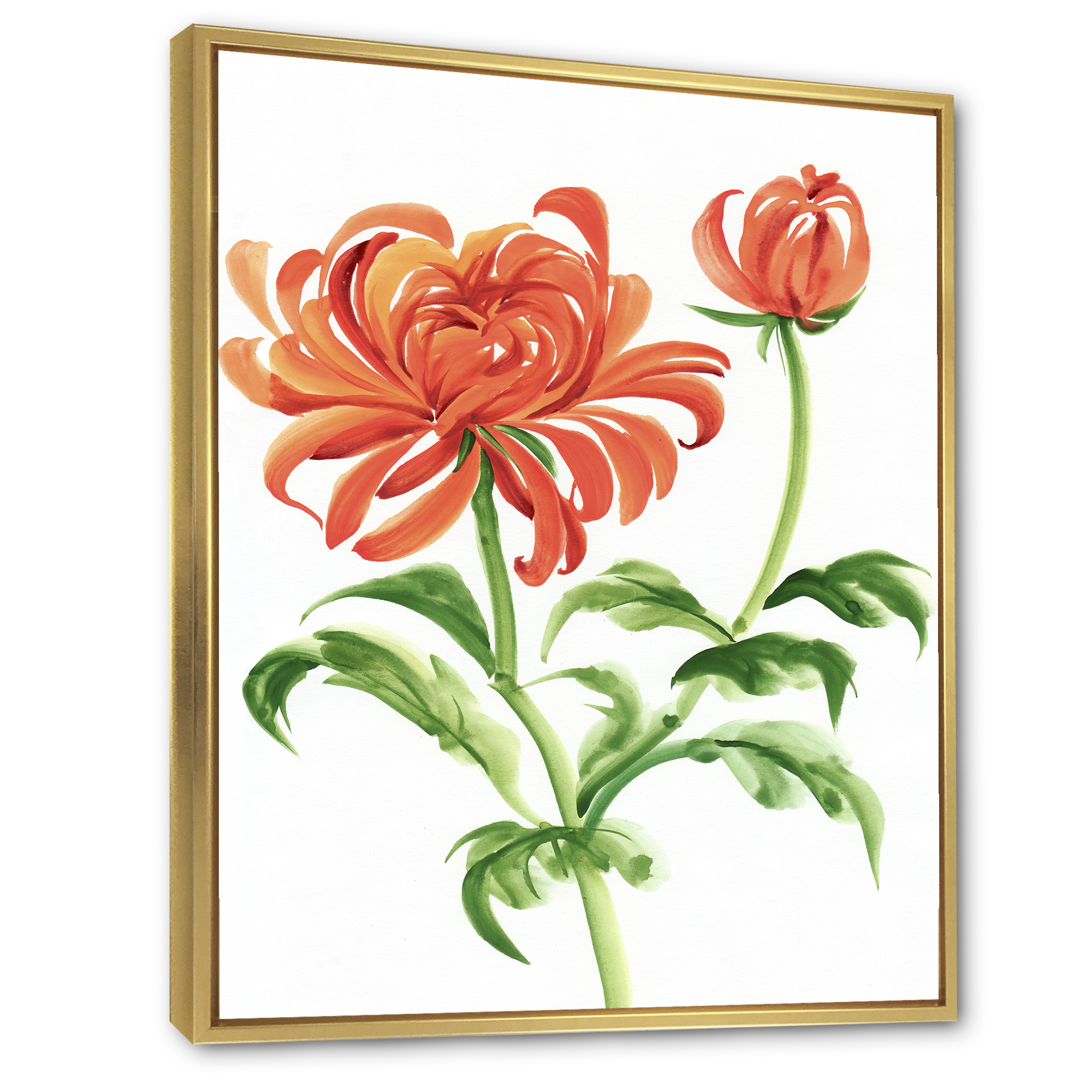 Designart 'Ancient Orange Chrysanthemum Flower' Traditional Framed Canvas Wall Art Print