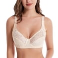 thumbnail image 3 of Bigersell Full-Coverage Bras for Women Plus Size Lace V-Neck Wireless Bra Ladies Bras No Underwire Push up Padded Bra Comfort Soft Bra for Everyday Wear Full Figure Bra G-6-Beige 95D, 3 of 4