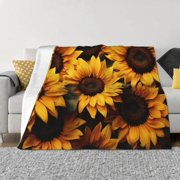 Vsdgher Vibrant Sunflower Blooms Pattern Fleece Throw Blanket, Horizontal Fleece Bedding Home Decor for Couch & Bed All Season Use -40"x30"