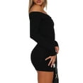thumbnail image 5 of Lnzyyephy Women's Short Fitted Dress Solid Color Long Sleeve Party Dress Off Shoulder Clubwear, 5 of 6