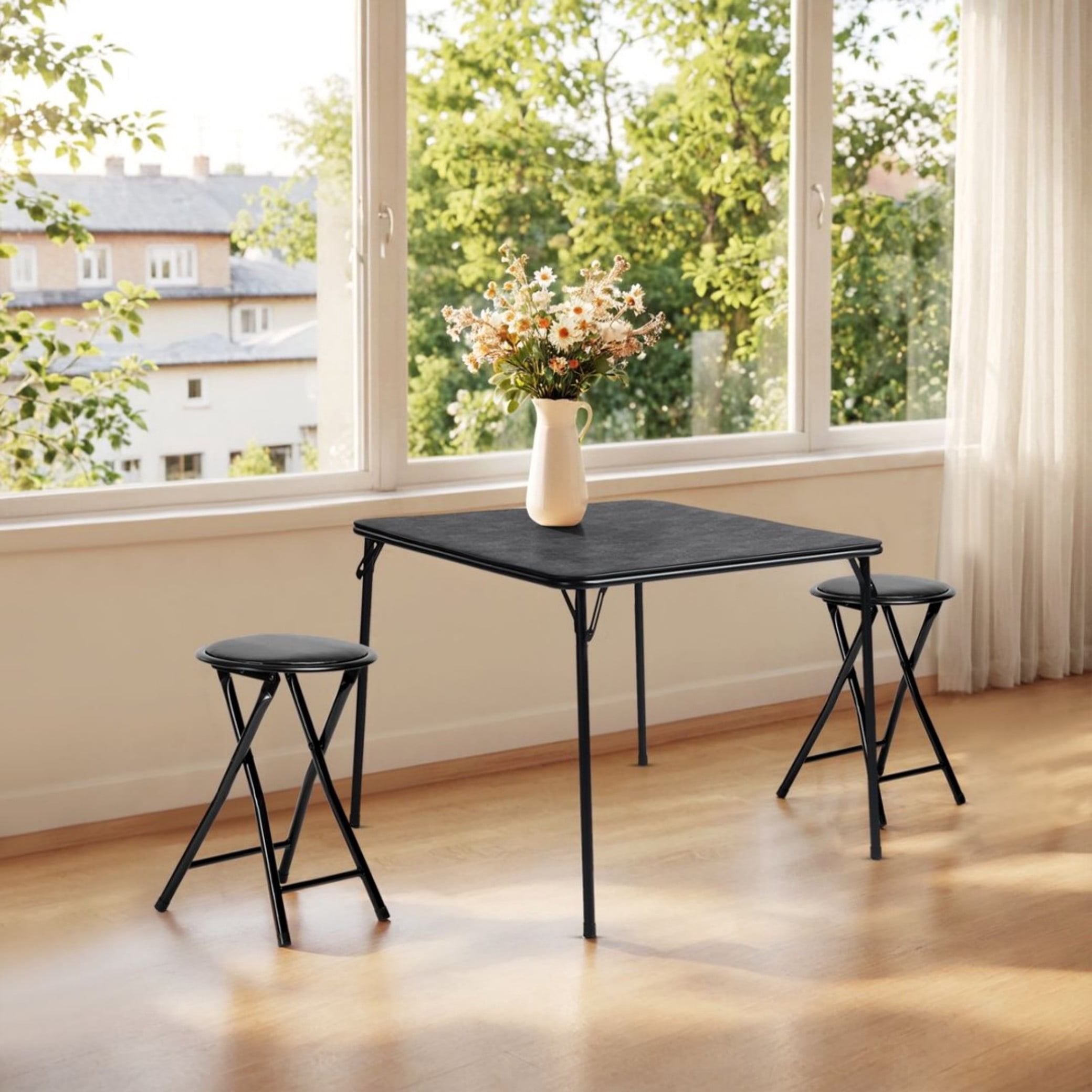 BSHTI Durable Folding Chair with PVC Padded Cushion – Stainless Steel Frame, High-Density Foam, Waterproof & Easy Clean, for Home Office Gatherings, Black (2 Pack)