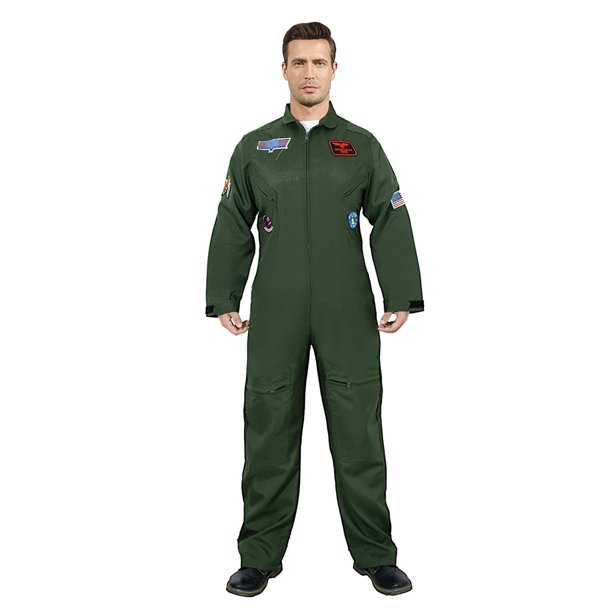 Men's Flight Suit Costume Military Fighter Pilot Jumpsuit Halloween