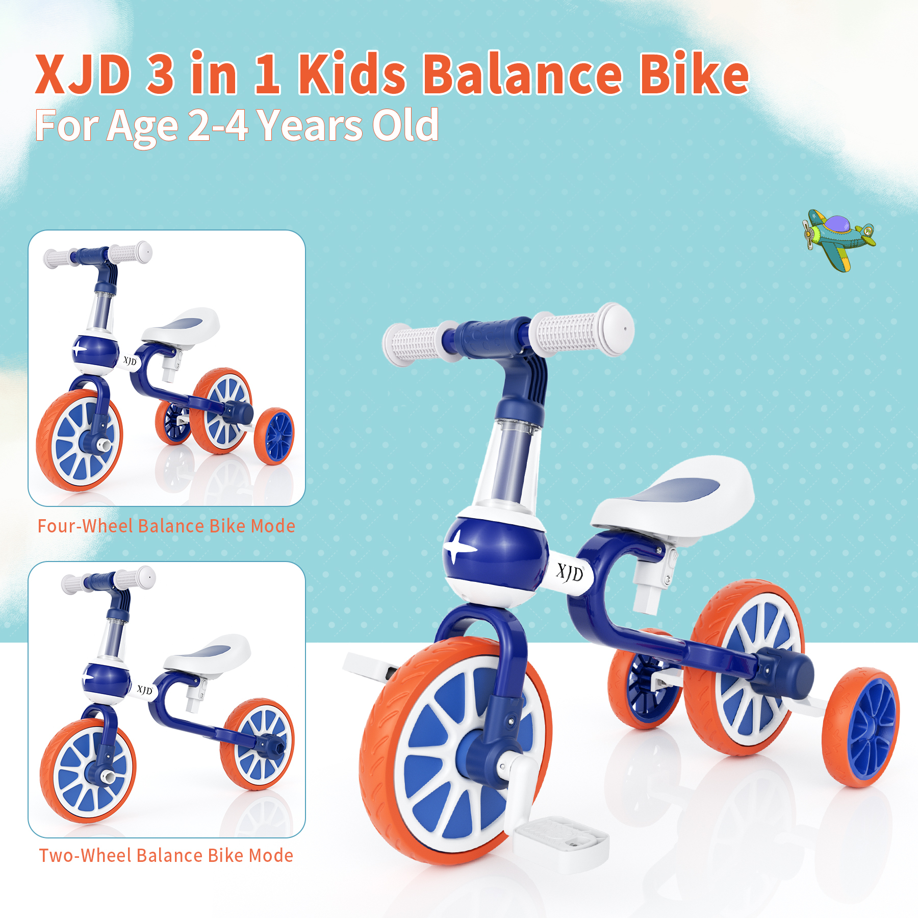 XJD 3-in-1 Toddler Bike, Blue photo 5