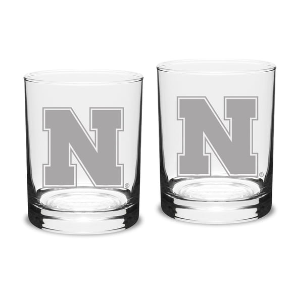 Nebraska Huskers Set of 2 Traditional Double Old Fashioned Glasses
