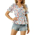 thumbnail image 1 of INSPIRE CHIC Blouse à Volants à Manches Courtes Col en V Croisé Fruits Doux pour Femmes, 1 of 6