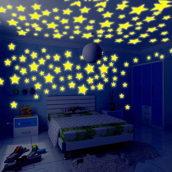 100X Glow in The Dark 3D Moon Stars Stickers Decal Ceiling Wall Bedroom DIY NEW 