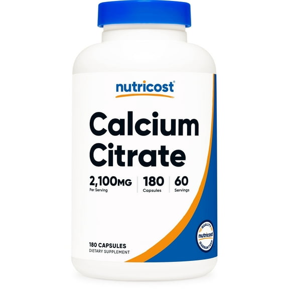 Nutricost Calcium Citrate (2,100mg) 180 Vegan Capsules - GMO-Free, Gluten-Free, 60 Servings