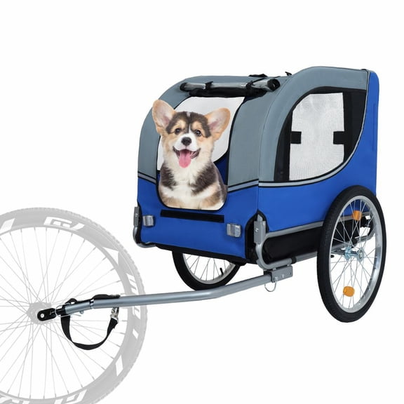 LUMAMIN Dog Bike Trailer, Large Folding Bike Trailer for Dogs, 66LB Capacity All-Terrain Steel Pet Stroller Cart Bicycle Carrier with 3 Zippered Entrances, Blue Black