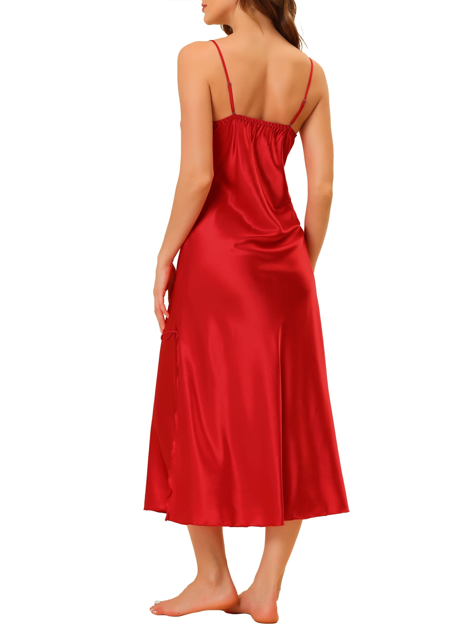 Unique Bargains Women's Satin Pajama V Neck Sexy Nightdress Soft Midi Lounge Dress