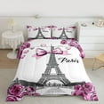 thumbnail image 2 of Homewish Pink Bowtie Ribbon Bedding Comforter Set,Paris Eiffel Tower Twin Comforter Sets,Romantic Red Rose Bedding Set For Men Women,Ultra Soft Home Decor Reversible,2-Piece, 2 of 8