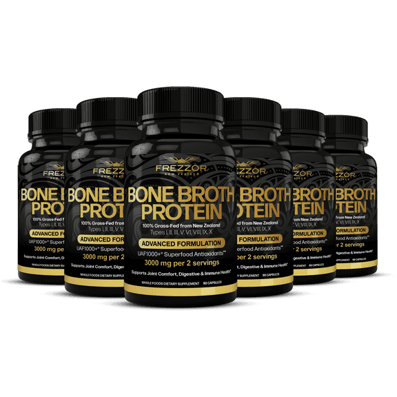 FREZZOR Bone Broth Collagen Protein Capsules Supplements for Joint, Skin, Hair & Nail Support, 540 Capsules, 6 Pack