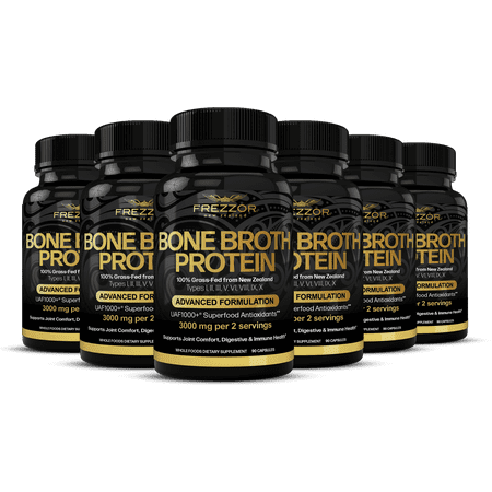 FREZZOR Bone Broth Collagen Protein Capsules Supplements for Joint, Skin, Hair & Nail Support, 540 Capsules, 6 Pack