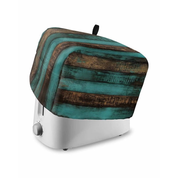 Fsddascl Vintage Teal Stripe Small Toaster Cover 2 Slice, Kitchen Appliance Covers, Farmhouse Shabby Turquoise Toaster Oven Cover with Loop, Bread Machine Cover Polyester Dust Cover Protection