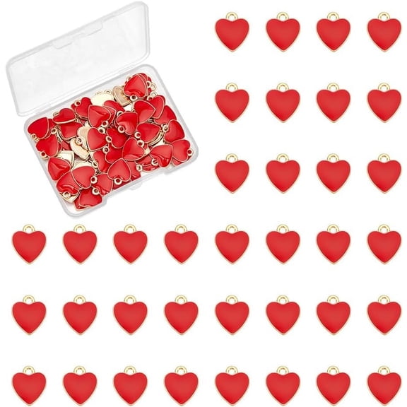 80pcs Heart Charms Enamel Red Love Heart Charms Small Cute Valentine's Day Pendant for Keychains Earrings Bracelets Necklaces Jewelry Making and DIY Crafts 12.5x11x1.6mm for making