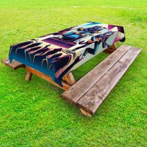 Ambesonne Rocker Animals Outdoor Tablecloth, Gorilla Cat Bear Fun, 58"x120", Fuchsia Blue Peach