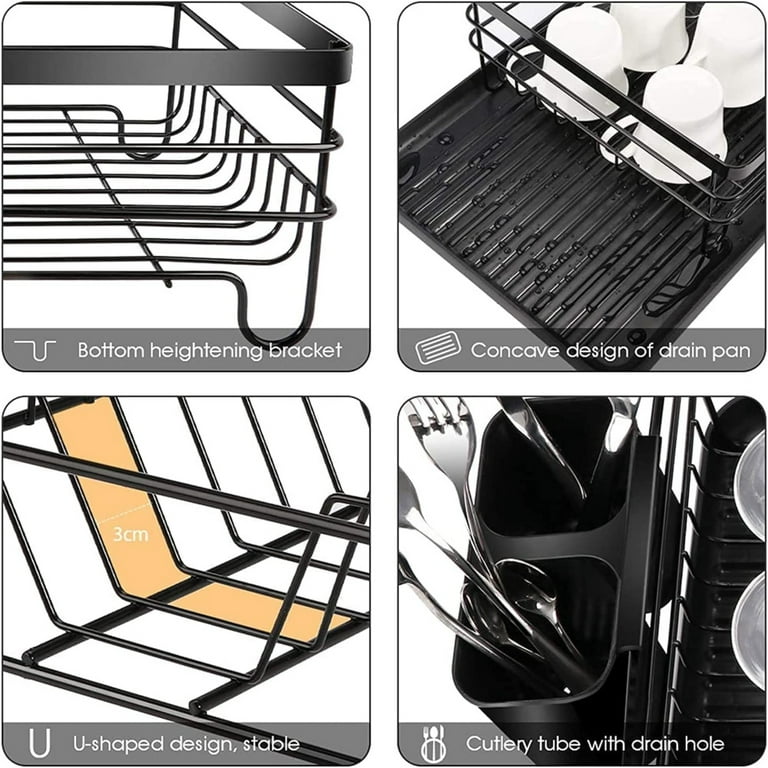 Dish Rack Dish Drying Stand Small Dish Rack with Tray Dish Drainer Plate Rack  Dish Rake Kitchen Organizer Dish Drying Rack Countertop Black Kitchen  Utensils Dish Racks Black Dish Stand (TWO LEVEL) 