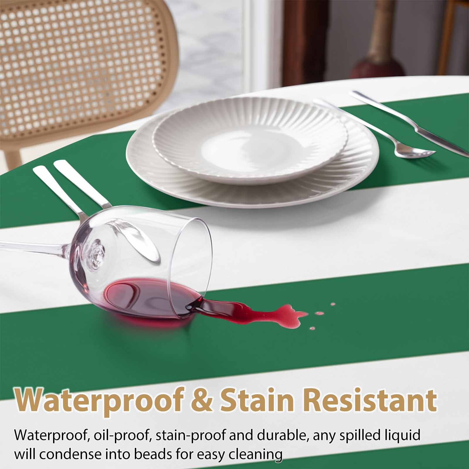 Round Tablecloth Green White Striped Waterproof Oil Proof Polyester Table Cloth Cover Decor for Home Dining Outdoor,Patio,Parties, 54" Dia. Minimalist Christmas