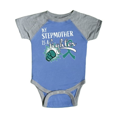 

Inktastic Ovarian Cancer Awareness My Stepmother is a Fighter Gift Baby Boy or Baby Girl Bodysuit
