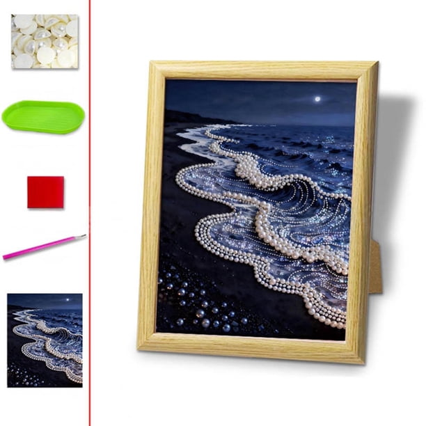 Kit de arte con cuentas para principiantes | Pintura de castillo con perlas brillantes y lienzo adhesivo | Kit completo para decorar el hogar y aliviar el estrés