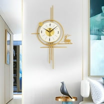 DENEST Large Wall Clock Metal Elk Battery Wall Clocks For Living Room Home Decor Gold