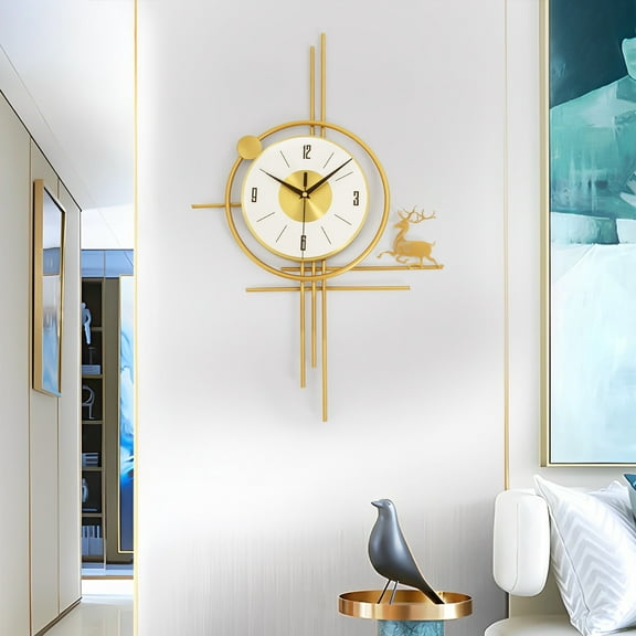DENEST Large Wall Clock Metal Elk Battery Wall Clocks For Living Room Home Decor Gold