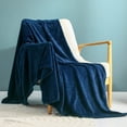thumbnail image 5 of Exclusivo Mezcla Large Flannel Fleece Throw Blanket, Jacquard Weave Wave Pattern Blanket (50" x 70", Navy Blue), 5 of 9