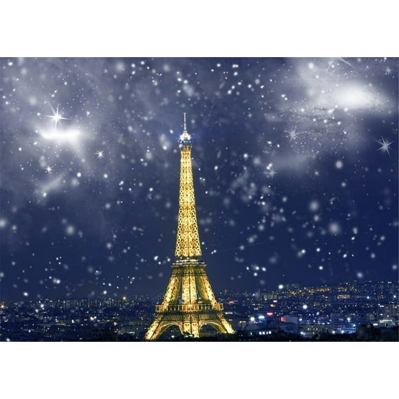 EREHome Polyester Fabric 7x5ft Natural Backdrop Paris Eiffel Tower Photo Background Evening Stars Backdrops